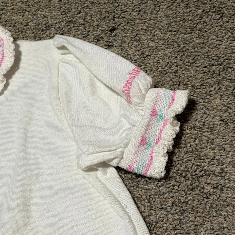 Vintage OshKosh B'Gosh Girls Top 6X USA Puff Sleeve Cottagecore Shirt Tulips